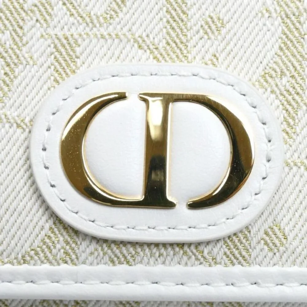 Christian Dior Oblique 30 Montaigne Medium Wallet Coin Case White Gold S2300